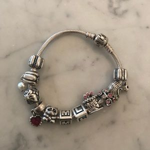 Pandora Charm Bracelet in Silver with Pink Accents